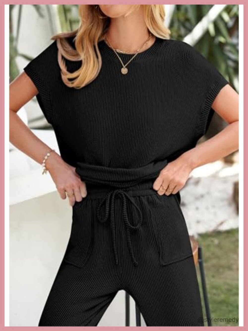 2 Piece Lounge Set for Women Ribbed Knit Tracksuit - Picture 3 of 6